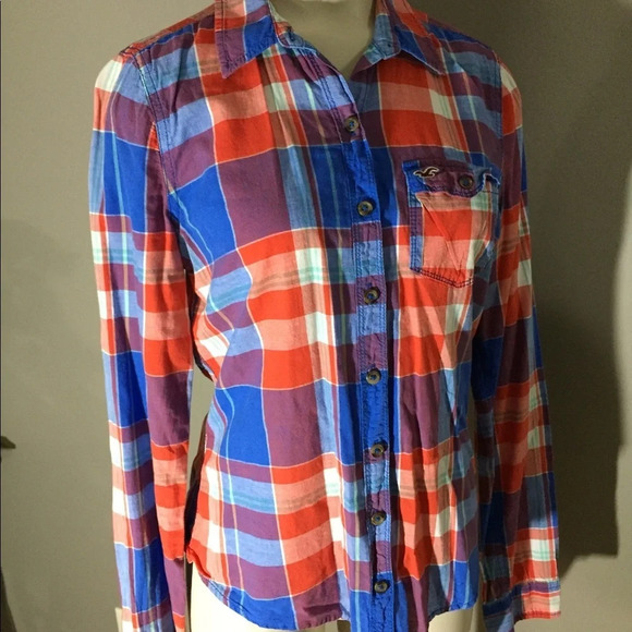 Hollister Button Down Plaid Ling Sleeve Shirt M - Picture 6 of 9